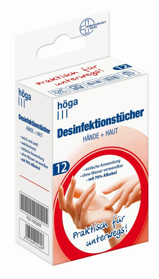 Höga Hände + Haut desinfectiedoekjes 12 stuks 70% alcohol